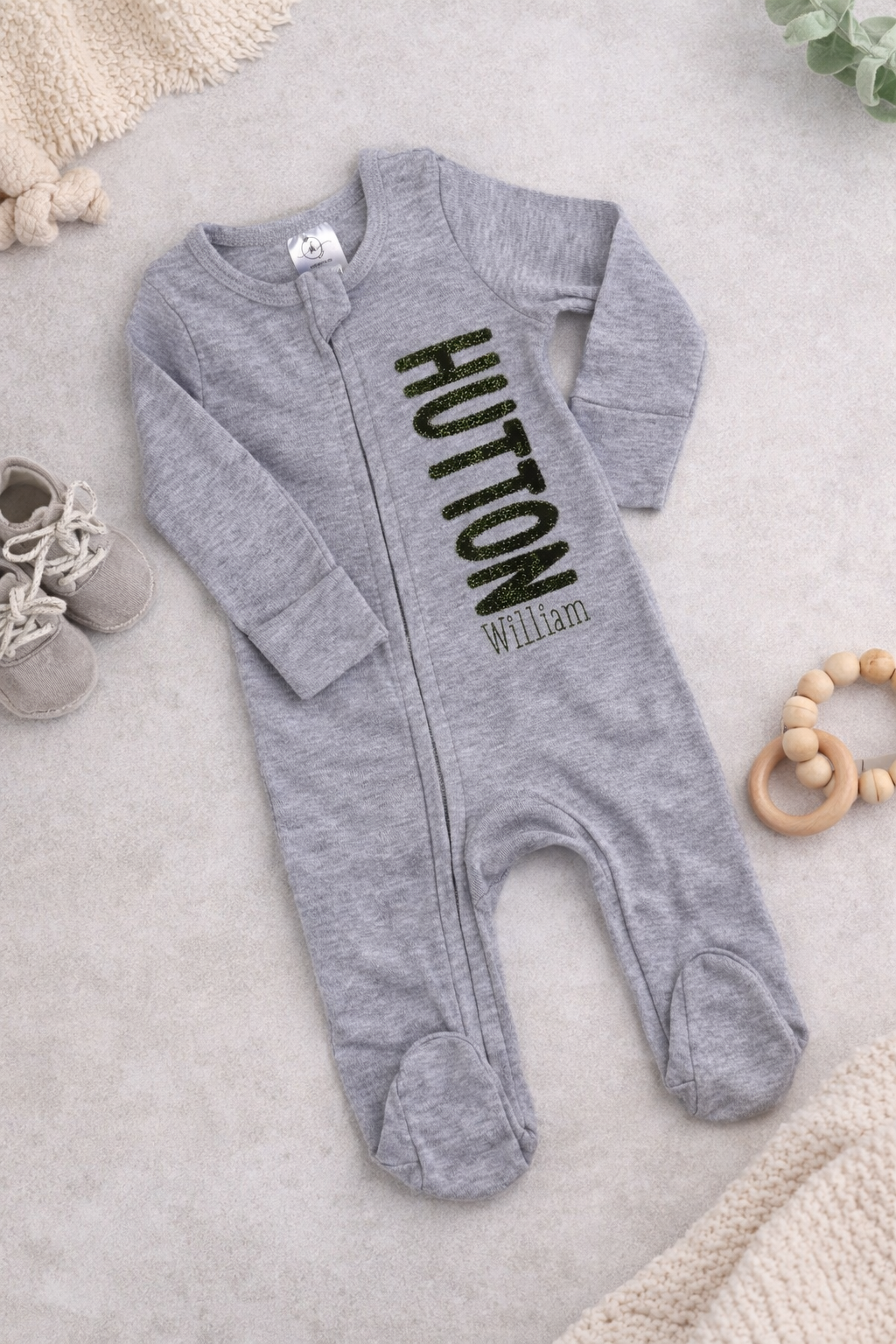 Camouflage Custom Name Long Sleeve Zippered Bodysuit