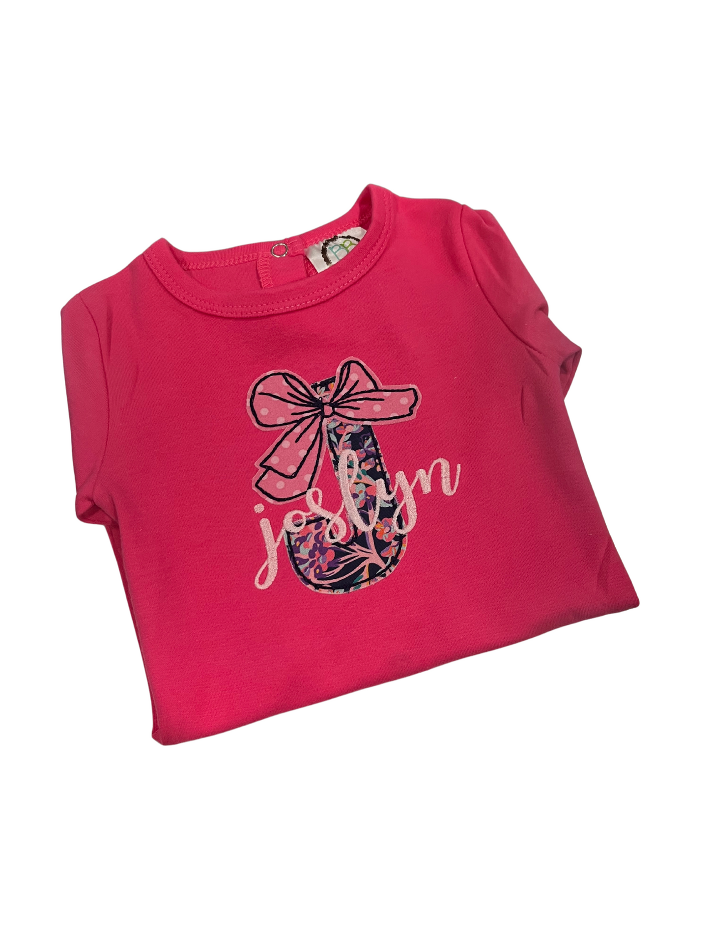 Girls Big Bow Initial Applique Shirt