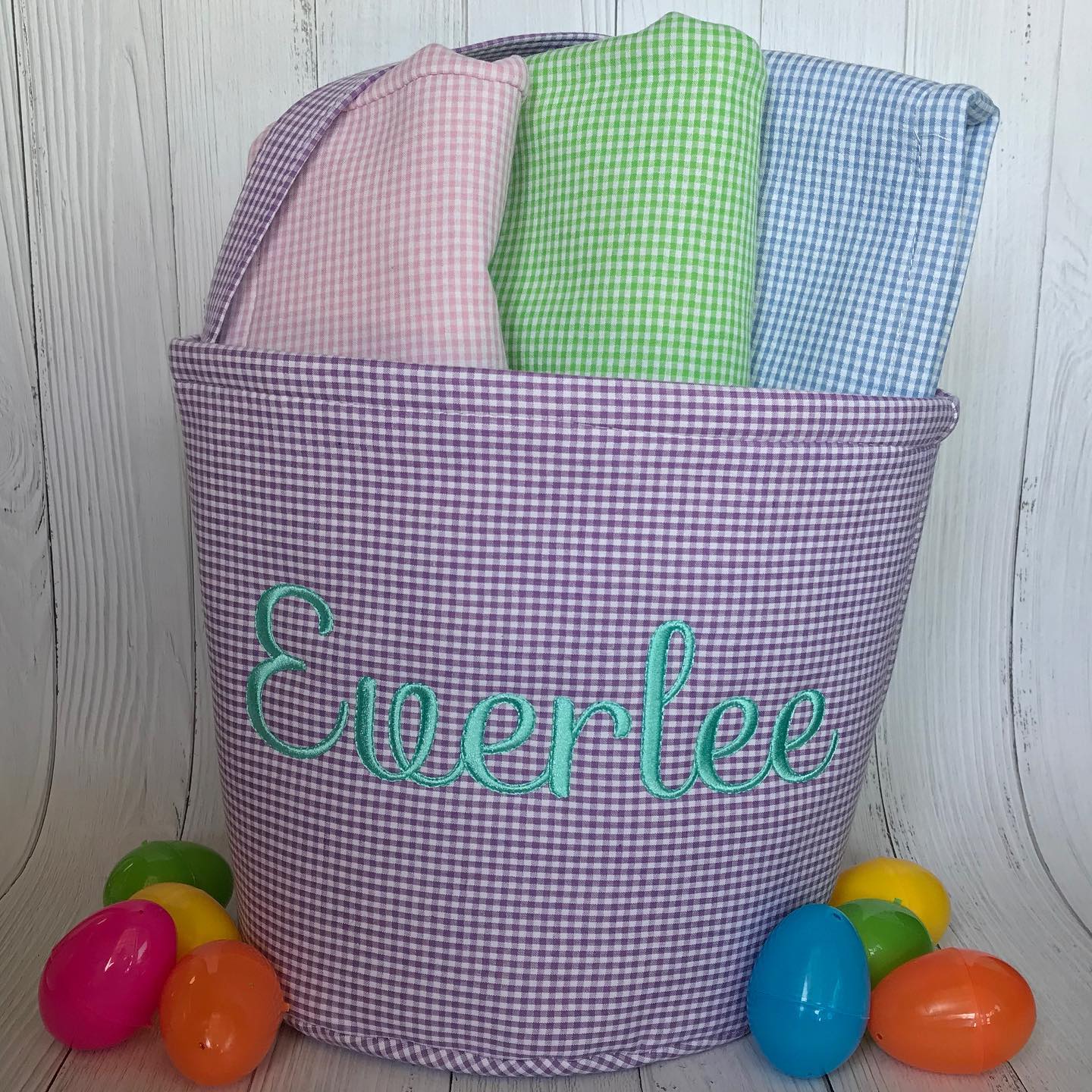 Gingham Easter Bucket with Personalized Name