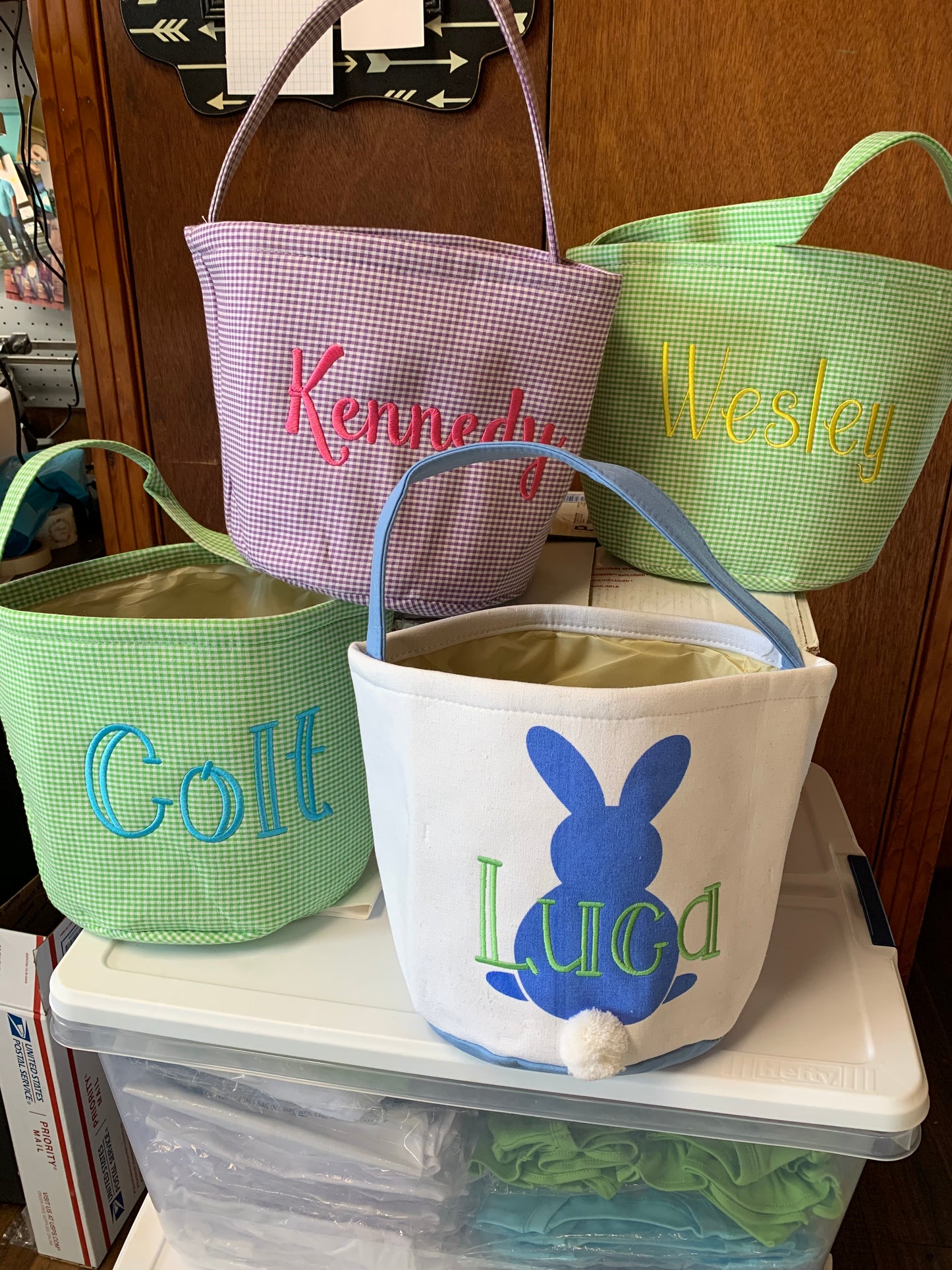 Gingham Easter Bucket with Personalized Name
