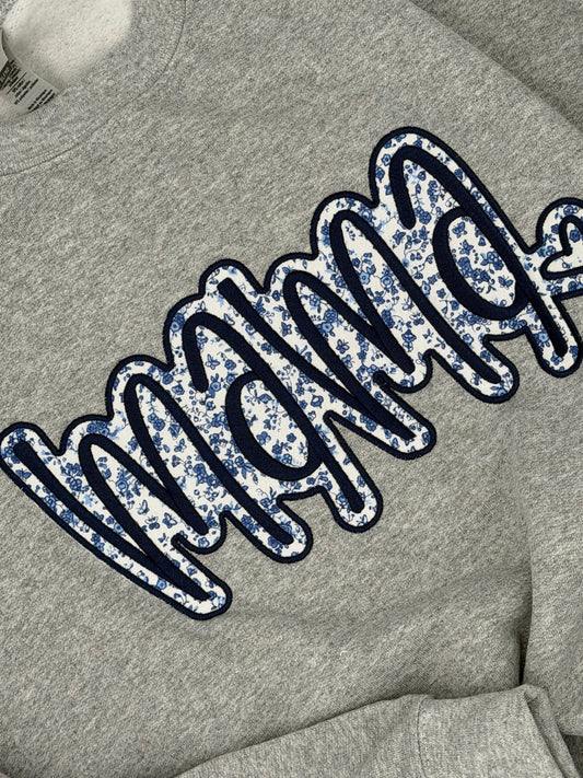 Blue and White Floral Mama Sweatshirt