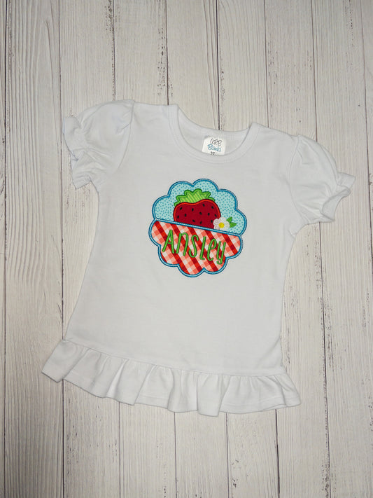 Scalloped Strawberry Applique Spring Shirt