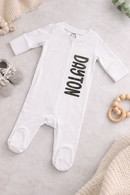 Camouflage Custom Name Long Sleeve Zippered Bodysuit