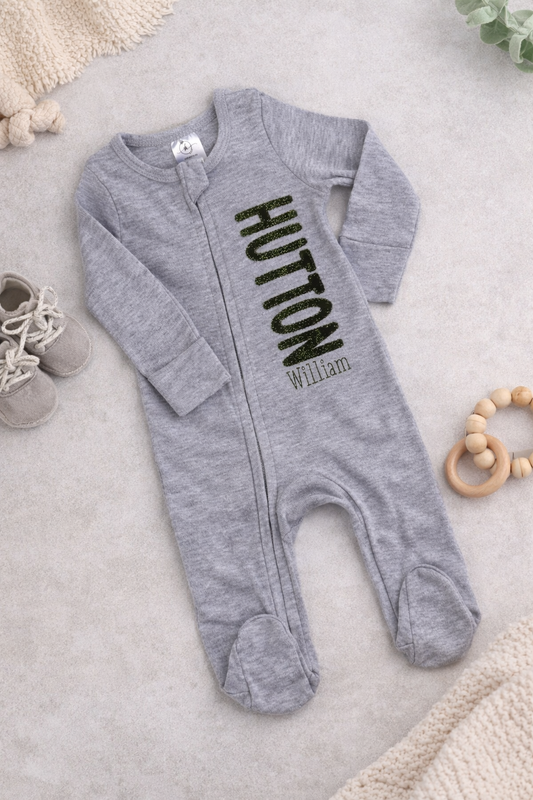 Camouflage Custom Name Long Sleeve Zippered Bodysuit